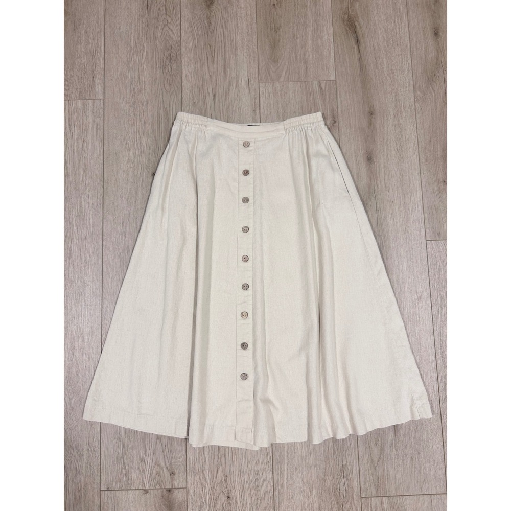 Chadwicks Petite Small Cream Linen Blend Button Front Midi Skirt COTTAGECORE PS